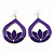 Purple Enamel Teardrop Hoop Earrings In Silver Finish - 8cm Length - view 6
