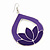 Purple Enamel Teardrop Hoop Earrings In Silver Finish - 8cm Length - view 4