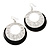 Silver Tone Black Enamel Cut Out Hoop Earrings - 7.5cm Drop - view 6