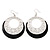 Silver Tone Black Enamel Cut Out Hoop Earrings - 7.5cm Drop - view 5