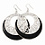 Silver Tone Black Enamel Cut Out Hoop Earrings - 7.5cm Drop - view 3