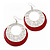 Silver Tone Red Enamel Cut Out Hoop Earrings - 7.5cm Drop - view 6