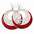 Silver Tone Red Enamel Cut Out Hoop Earrings - 7.5cm Drop - view 7
