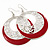 Silver Tone Red Enamel Cut Out Hoop Earrings - 7.5cm Drop - view 4