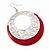 Silver Tone Red Enamel Cut Out Hoop Earrings - 7.5cm Drop - view 3