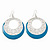 Silver Tone Teal Coloured Enamel Cut Out Hoop Earrings - 7.5cm Drop - view 4