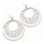 Silver Tone White Enamel Cut Out Hoop Earrings - 7.5cm Drop