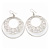Silver Tone White Enamel Cut Out Hoop Earrings - 7.5cm Drop - view 3