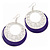 Silver Tone Purple Enamel Cut Out Hoop Earrings - 7.5cm Drop