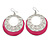 Silver Tone Pink Enamel Cut Out Hoop Earrings - 7.5cm Drop - view 2