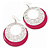 Silver Tone Pink Enamel Cut Out Hoop Earrings - 7.5cm Drop - view 7