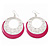 Silver Tone Pink Enamel Cut Out Hoop Earrings - 7.5cm Drop - view 5