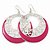 Silver Tone Pink Enamel Cut Out Hoop Earrings - 7.5cm Drop - view 3