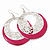 Silver Tone Pink Enamel Cut Out Hoop Earrings - 7.5cm Drop - view 6