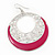 Silver Tone Pink Enamel Cut Out Hoop Earrings - 7.5cm Drop - view 4