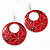 Red Enamel Floral Round Drop Earrings In Silver Finish - 7.5cm Length