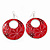Red Enamel Floral Round Drop Earrings In Silver Finish - 7.5cm Length - view 2