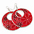 Red Enamel Floral Round Drop Earrings In Silver Finish - 7.5cm Length - view 4