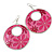 Pink Enamel Floral Round Drop Earrings In Silver Finish - 7.5cm Length