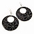 Black Enamel Floral Round Drop Earrings In Silver Finish - 7.5cm Length
