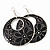 Black Enamel Floral Round Drop Earrings In Silver Finish - 7.5cm Length - view 2
