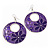 Purple Enamel Floral Round Drop Earrings In Silver Finish - 7.5cm Length
