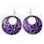 Purple Enamel Floral Round Drop Earrings In Silver Finish - 7.5cm Length - view 4