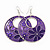 Purple Enamel Floral Round Drop Earrings In Silver Finish - 7.5cm Length - view 5