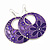 Purple Enamel Floral Round Drop Earrings In Silver Finish - 7.5cm Length - view 2