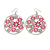 Silver Plated Pink Enamel Floral Hoop Earrings - 7.5cm Length - view 2