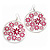 Silver Plated Pink Enamel Floral Hoop Earrings - 7.5cm Length - view 5