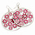 Silver Plated Pink Enamel Floral Hoop Earrings - 7.5cm Length - view 4