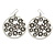 Silver Plated Black Enamel Floral Hoop Earrings - 7.5cm Length - view 2