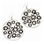 Silver Plated Black Enamel Floral Hoop Earrings - 7.5cm Length - view 5
