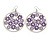 Silver Plated Purple Enamel Floral Hoop Earrings - 7.5cm Length - view 2