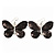Large Black Enamel 'Butterfly' Drop Earrings In Silver Finish - 5cm Length - view 5