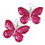Large Magenta Enamel 'Butterfly' Drop Earrings In Silver Finish - 5cm Length