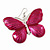 Large Magenta Enamel 'Butterfly' Drop Earrings In Silver Finish - 5cm Length - view 3