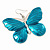 Large Teal Coloured Enamel 'Butterfly' Drop Earrings In Silver Finish - 5cm Length - view 2