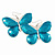 Large Teal Coloured Enamel 'Butterfly' Drop Earrings In Silver Finish - 5cm Length - view 3