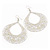 Large Teardrop Milky-White Enamel Floral Hoop Earrings In Silver Finish - 8cm Length