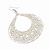 Large Teardrop Milky-White Enamel Floral Hoop Earrings In Silver Finish - 8cm Length - view 2