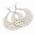 Large Teardrop Milky-White Enamel Floral Hoop Earrings In Silver Finish - 8cm Length - view 3