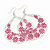 Large Teardrop Pink Enamel Floral Hoop Earrings In Silver Finish - 8cm Length - view 2