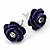 Small Deep Purple Enamel Diamante 'Rose' Stud Earrings In Silver Finish - 10mm Diameter - view 2