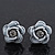 Small White Enamel Diamante 'Rose' Stud Earrings In Silver Finish - 10mm Diameter