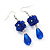 Royal Blue Glass Beaded Drop Earrings In Silver Plating - 5.5cm Length - view 2