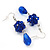 Royal Blue Glass Beaded Drop Earrings In Silver Plating - 5.5cm Length - view 3