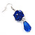 Royal Blue Glass Beaded Drop Earrings In Silver Plating - 5.5cm Length - view 4