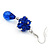 Royal Blue Glass Beaded Drop Earrings In Silver Plating - 5.5cm Length - view 5